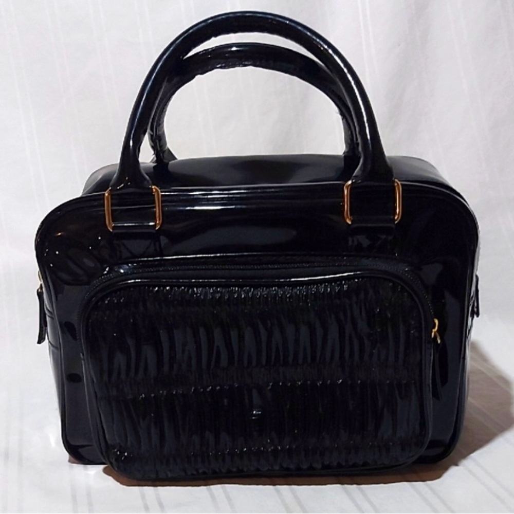 ELEGANT BLACK VINYL HANDBAG/MAKEUP BAG
